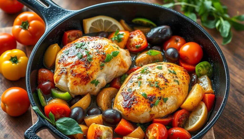 Mediterranean Lemon Garlic Chicken Skillet